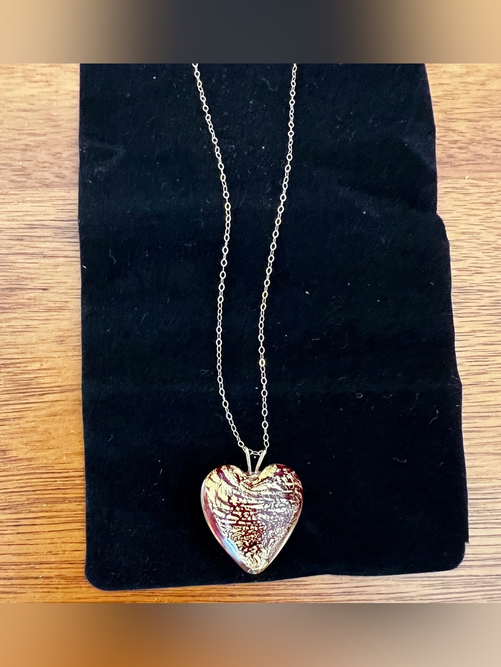 Murano Oro 14K Yellow Gold Italian Murano Glass Heart Charm Pendant Necklace 18"